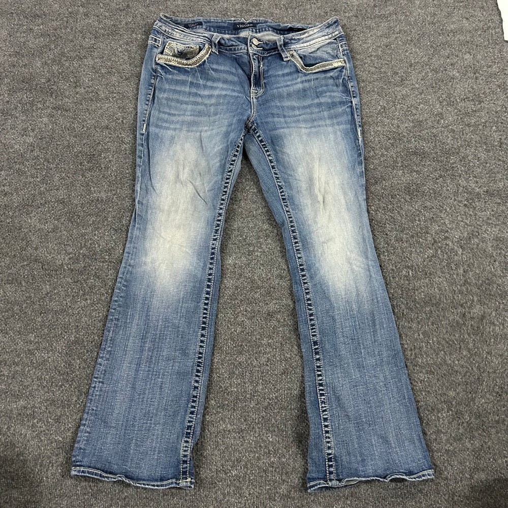 Vigoss Jeans Womens Size 16 The Cailas Slim Boot Medium Wash Embellished Stretch